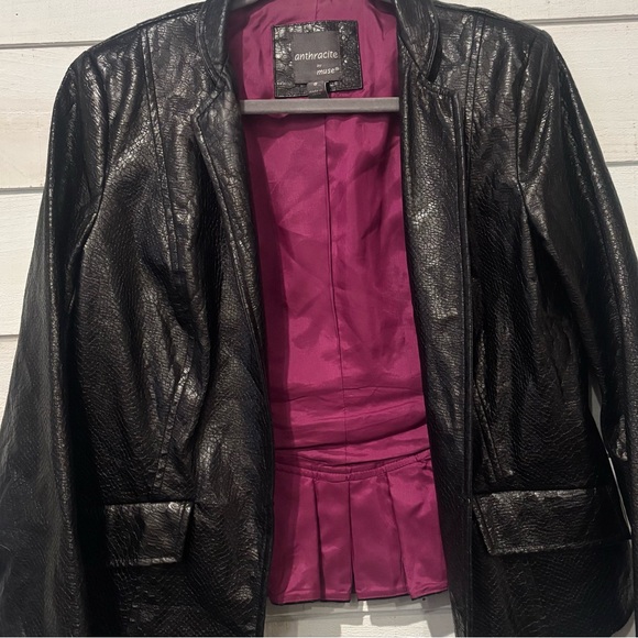 Anthracite by Muse Elegant Black Vegan  Leather Jacket w/ Pink Lining in size 8 - Picture 9 of 16